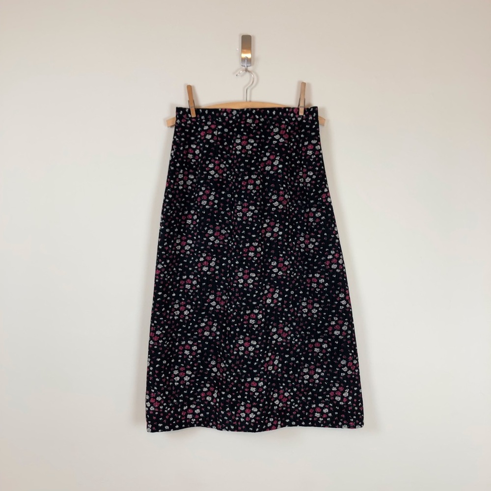 vintage‎ 90s criss cross textured corduroy skirt black ditsy floral a line midi - Picture 8 of 12